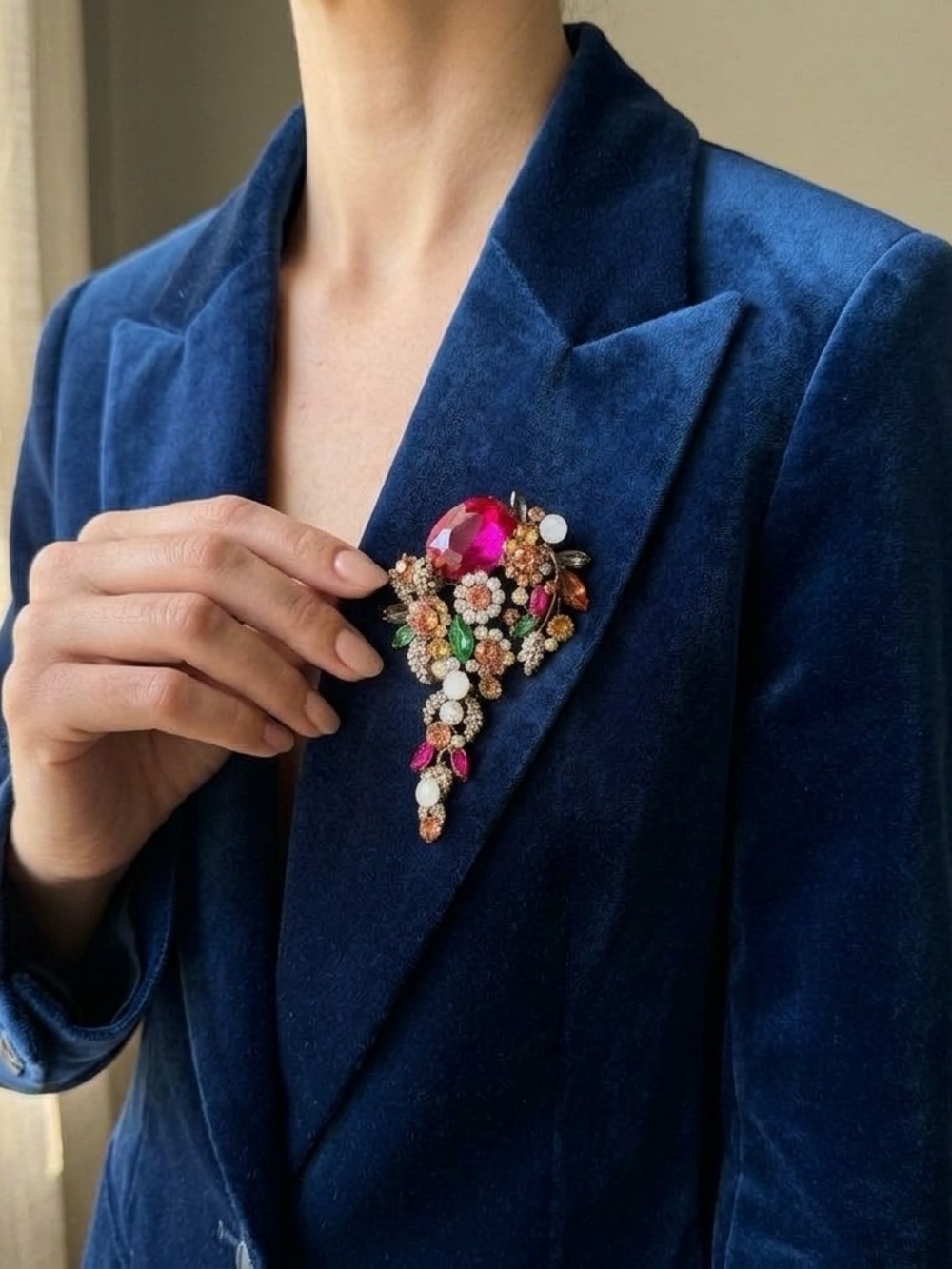 Aratta Fuchsia Multicolor Crystal Floral Brooch - Women Jewelry - Picture 3 of 6